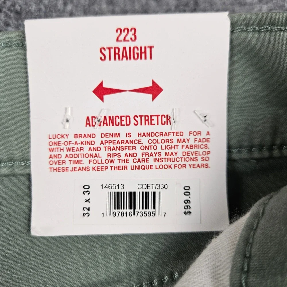 $99 Lucky Brand 223 Straight Leg Advanced Stretch Pants Green Mens 32x30 NEW